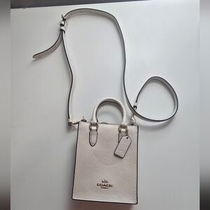 Coach Pebbled Leather Mini Tote Crossbody in White
